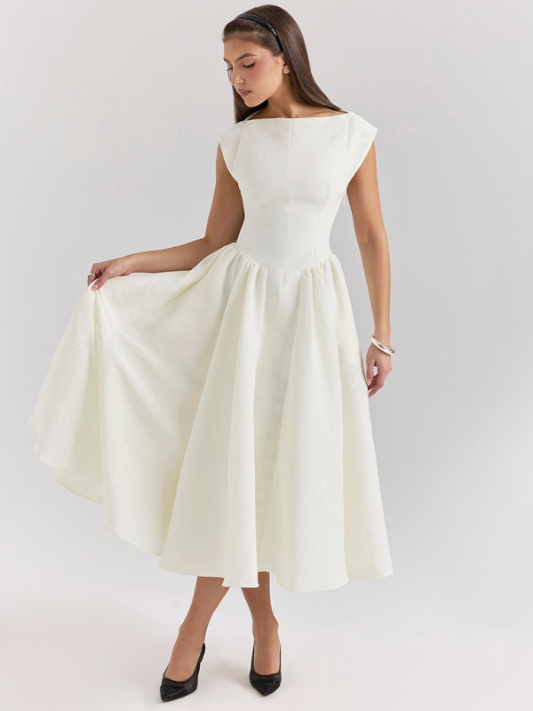 Backless round neck sleeveless vest midi dress