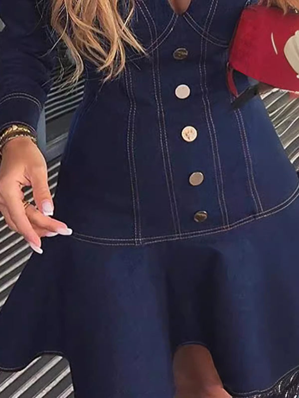 V puff sleeve tight ruffle dress