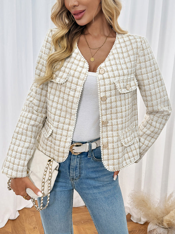 Elegant beaded slim-fit Chanel-style cardigan jacket