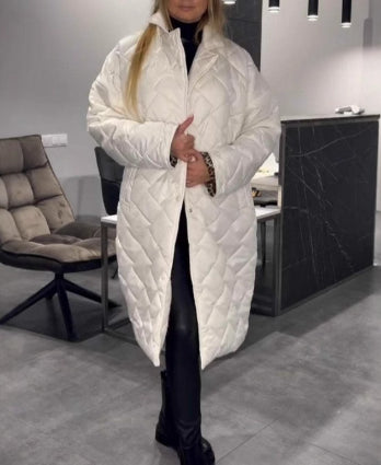 Long Over-The-Knee Rhombus Cotton-Padded Jacket
