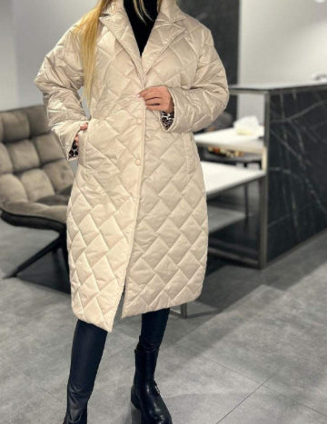 Long Over-The-Knee Rhombus Cotton-Padded Jacket