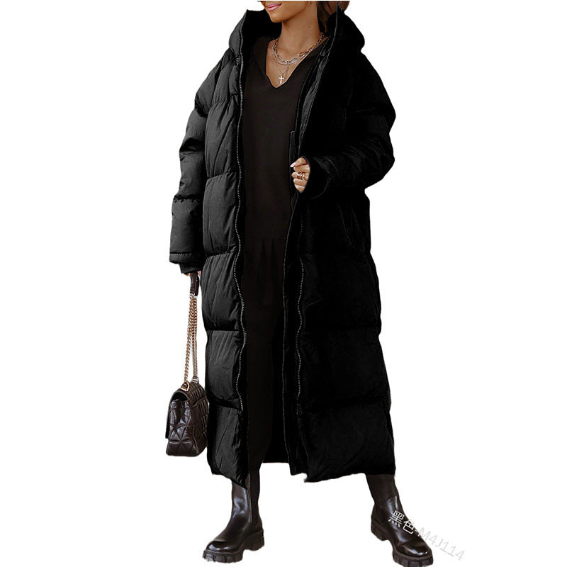 Hooded Solid Color Long Jacket