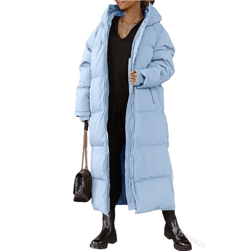 Hooded Solid Color Long Jacket