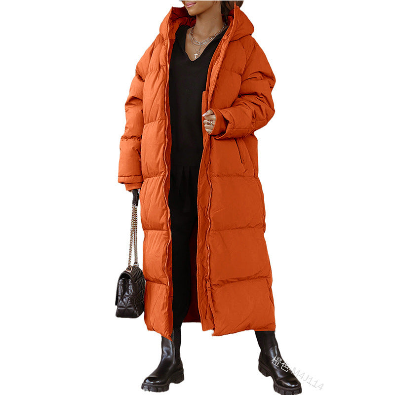 Hooded Solid Color Long Jacket