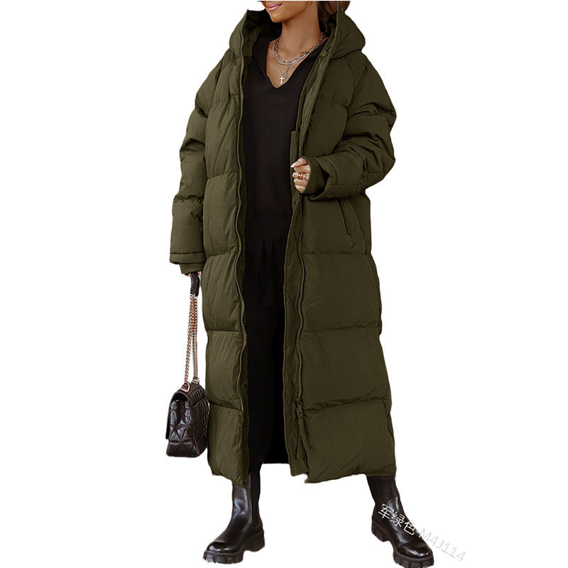 Hooded Solid Color Long Jacket