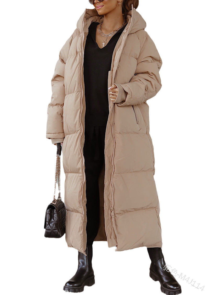 Hooded Solid Color Long Jacket