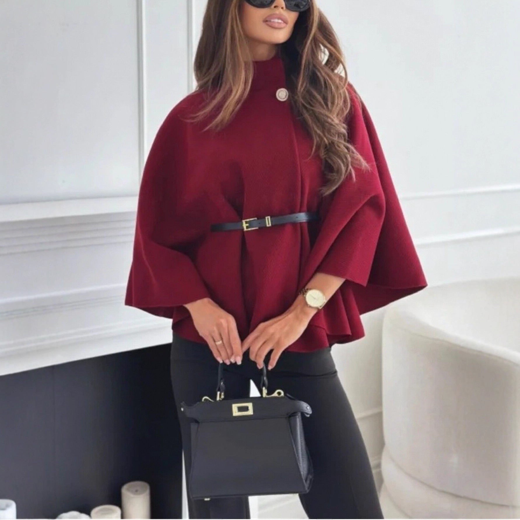 Tight Waist Poncho Coat