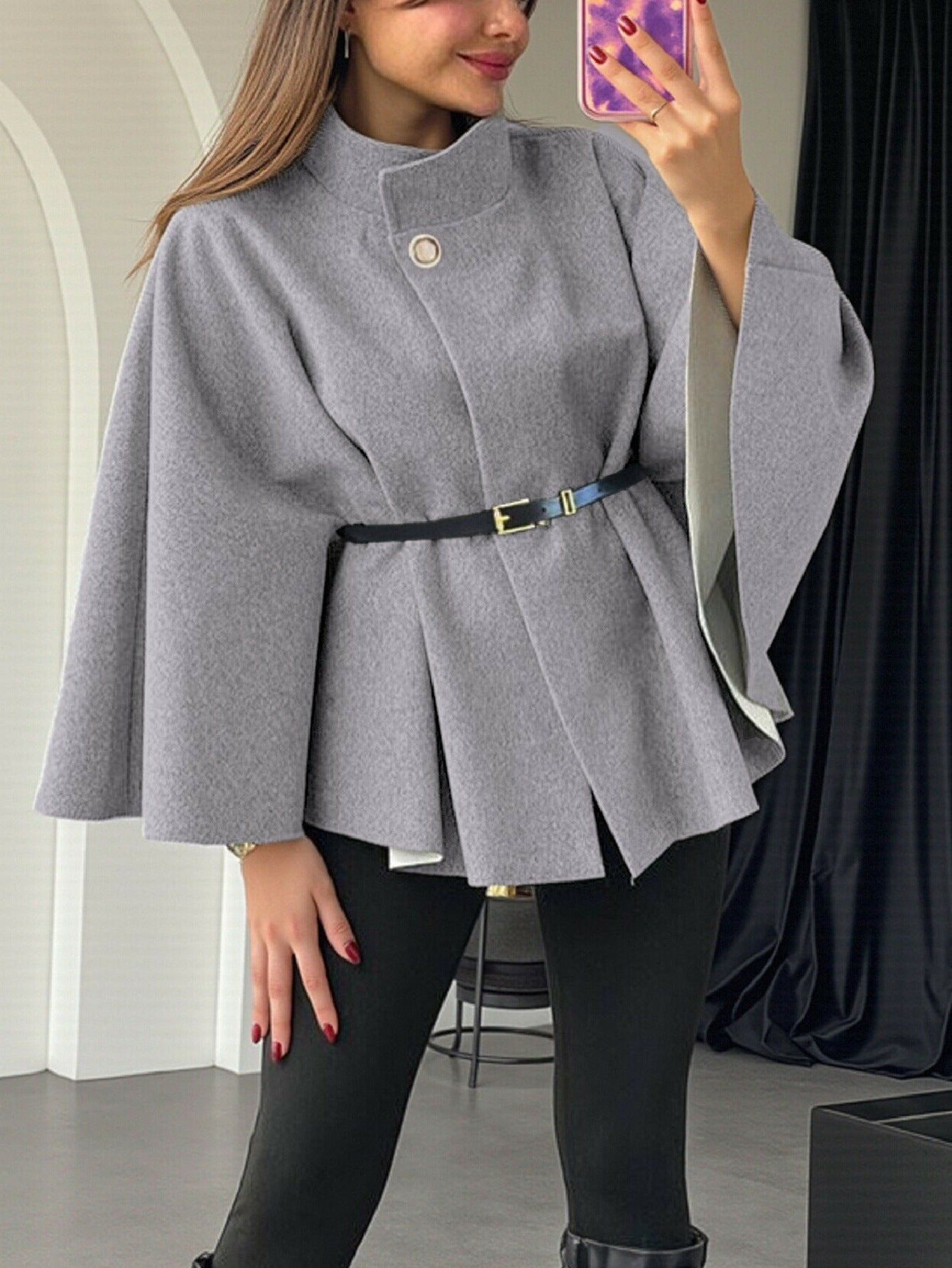 Tight Waist Poncho Coat