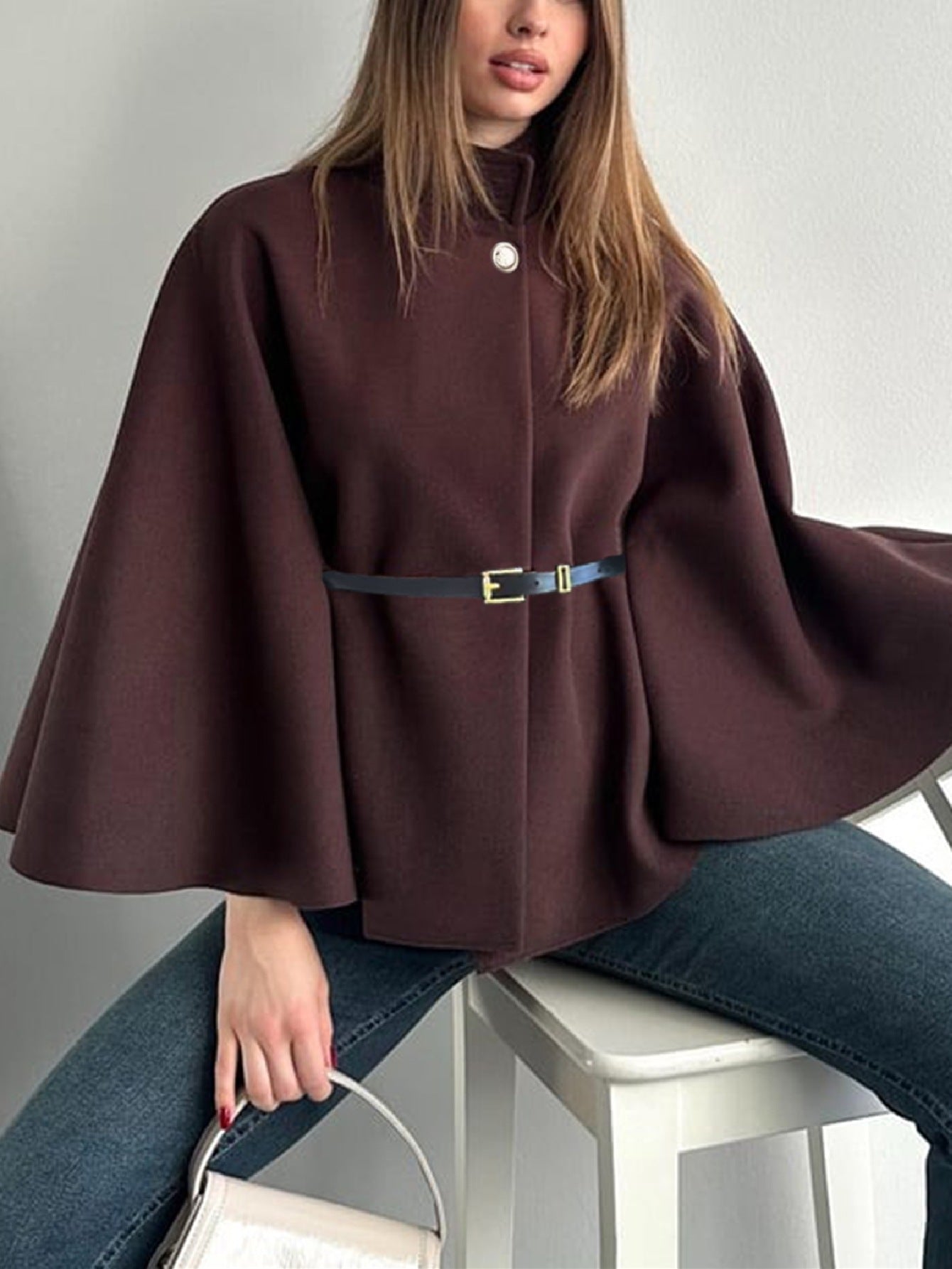 Tight Waist Poncho Coat