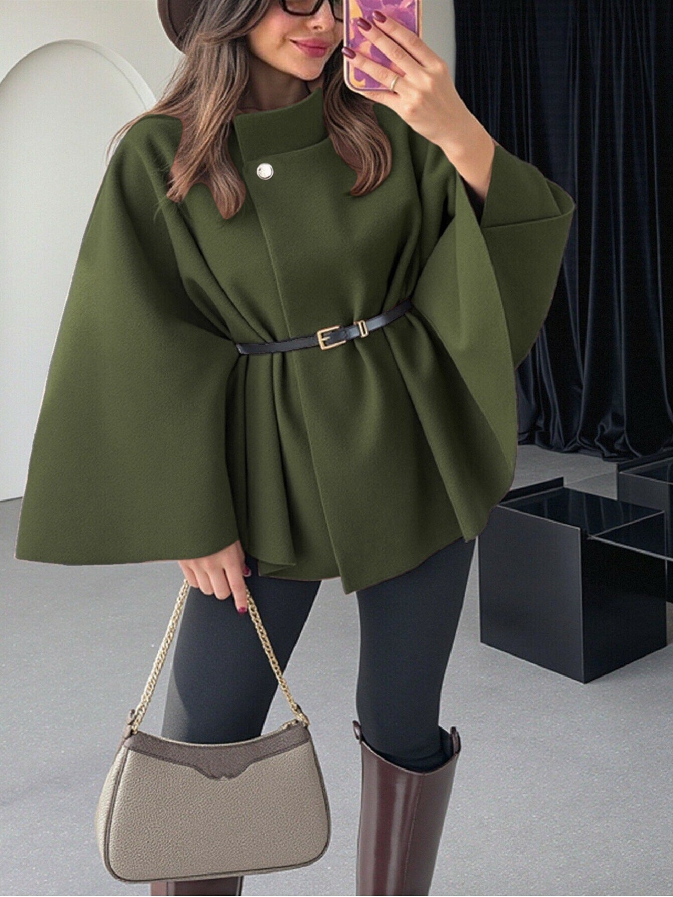 Tight Waist Poncho Coat