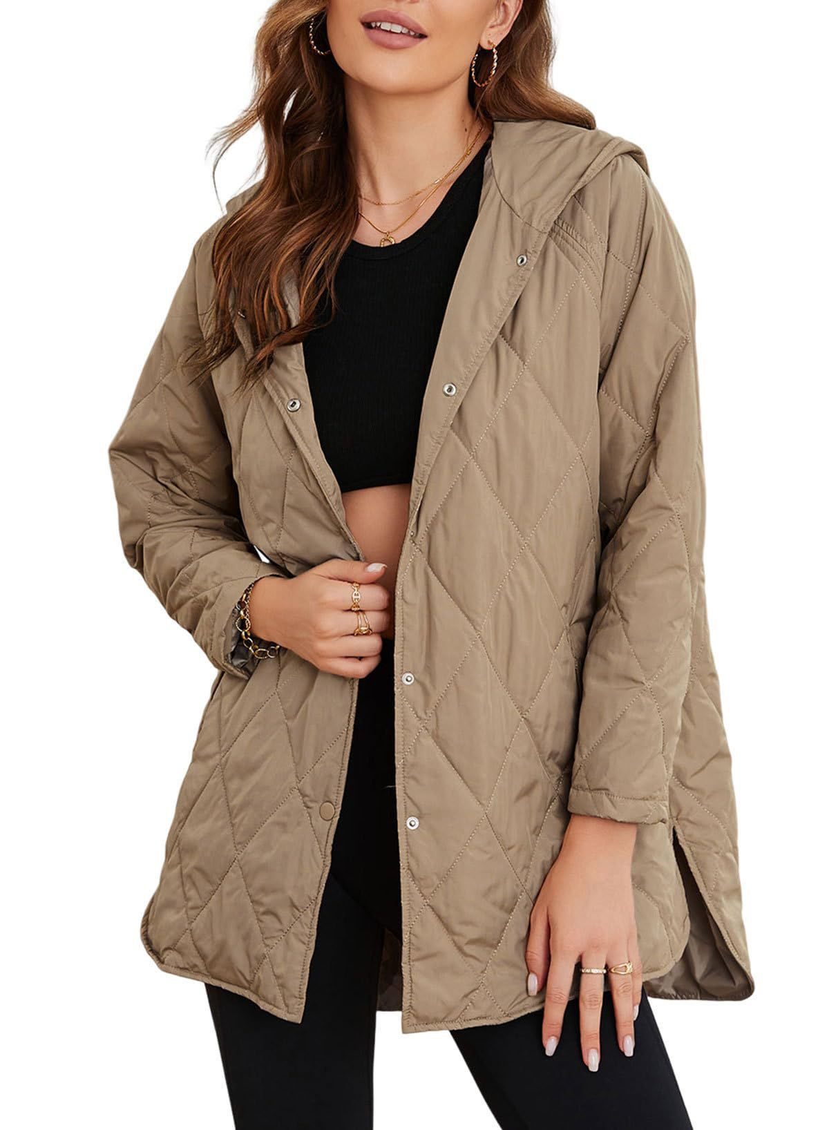 Women'S Diamond Quilted Hooded Jacket