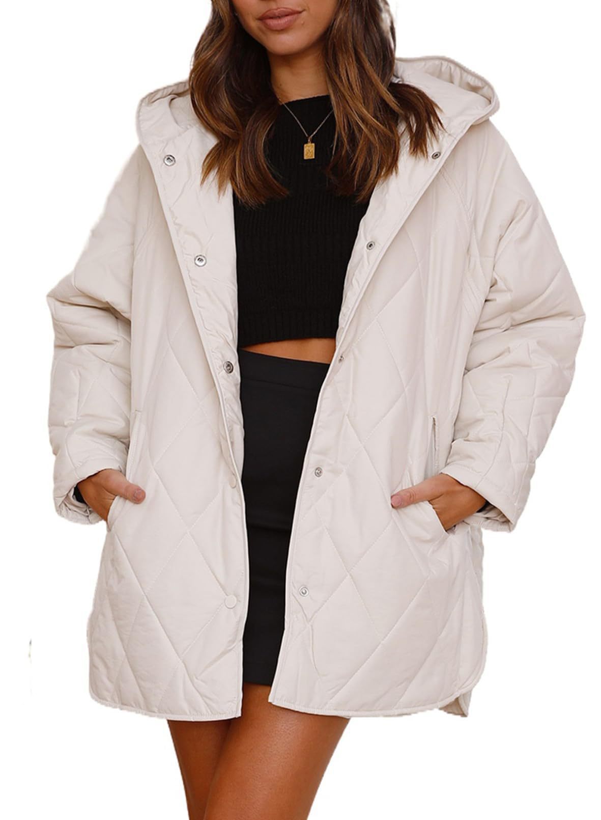Women'S Diamond Quilted Hooded Jacket
