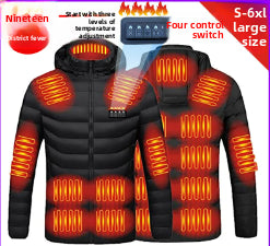 Heating Cotton-Padded Jacket With Stand Collar And Hooded