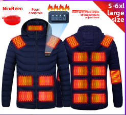 Heating Cotton-Padded Jacket With Stand Collar And Hooded