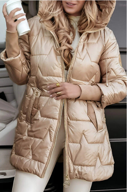 Hooded Mid-Length Cotton-Padded Jacket