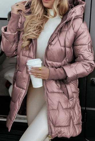 Hooded Mid-Length Cotton-Padded Jacket