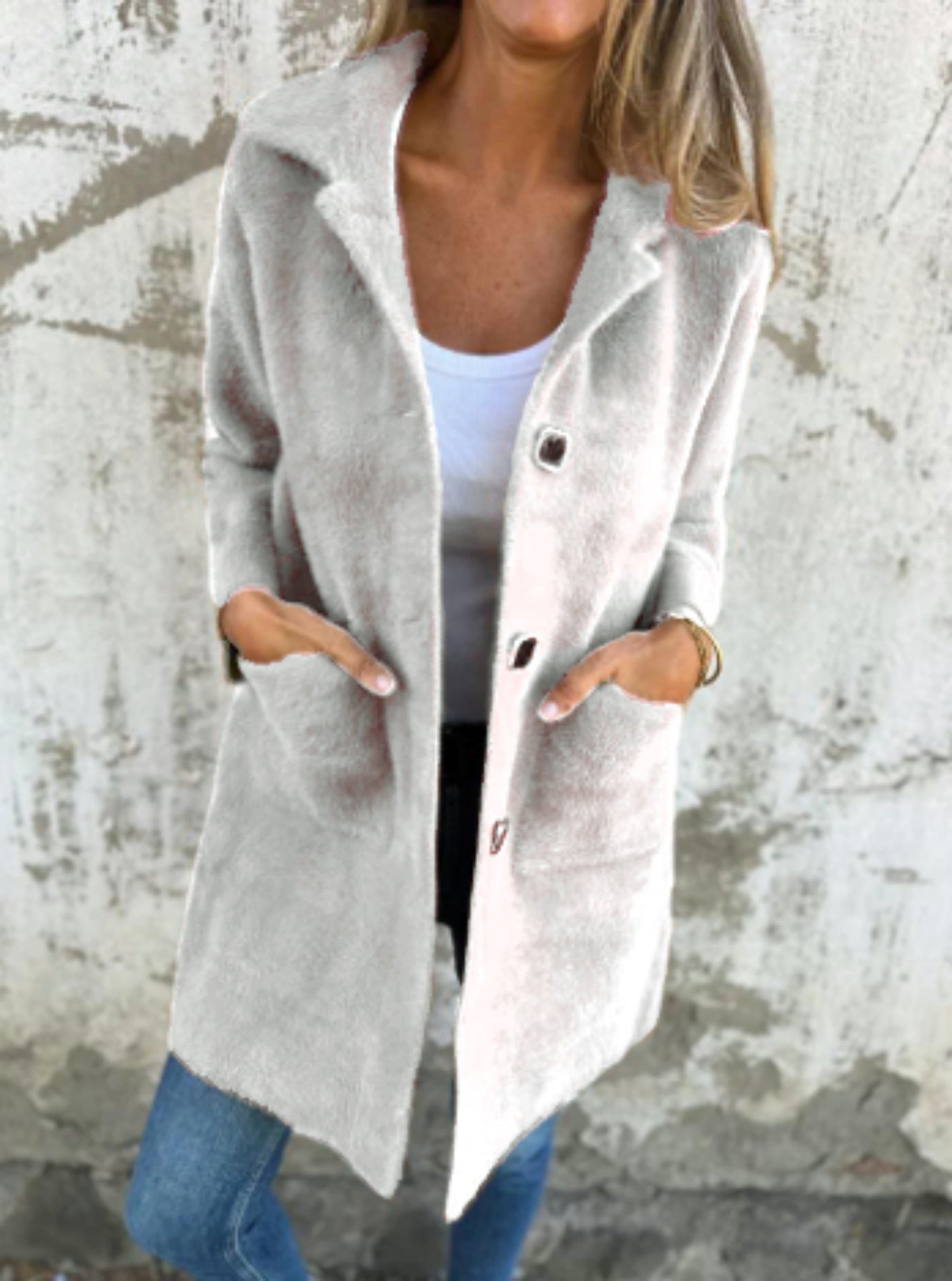 Women's Solid Color Lapel Mid-length Coat