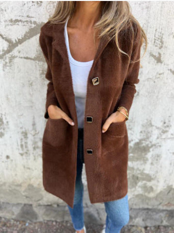Women's Solid Color Lapel Mid-length Coat