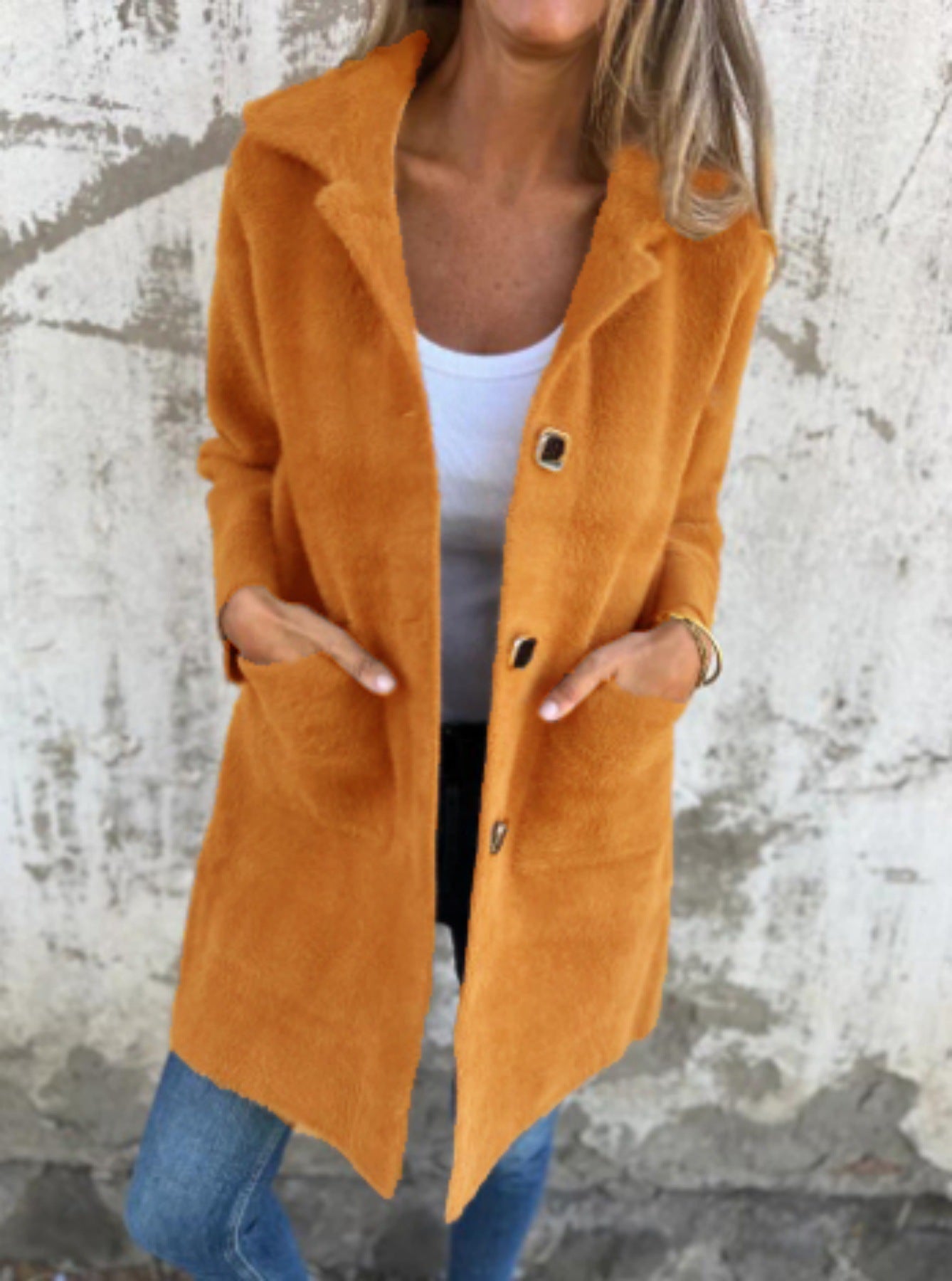 Women's Solid Color Lapel Mid-length Coat