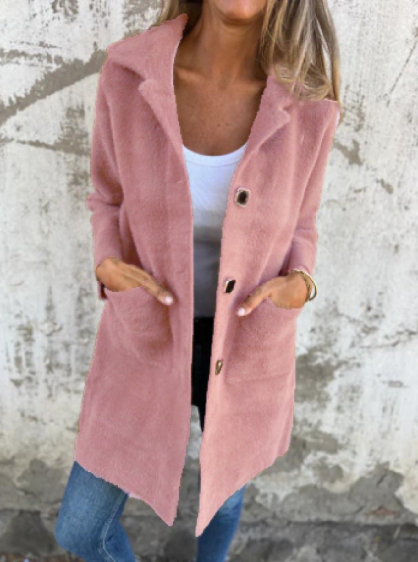 Women's Solid Color Lapel Mid-length Coat