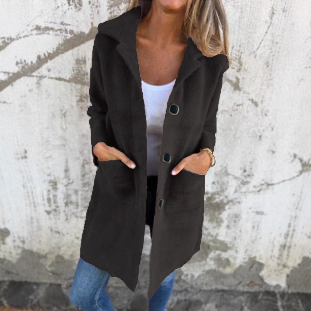 Women's Solid Color Lapel Mid-length Coat
